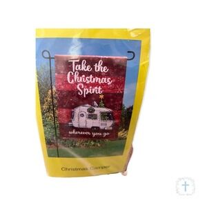 Meadow Creek Merry Christmas Camper RV Garden Flag Primitive 12.5" x 18" Suede